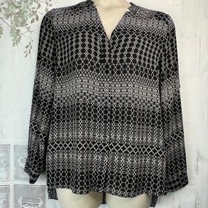Banana Republic Womens Chiffon Black White Career Button Up Top Blouse Sz. Large